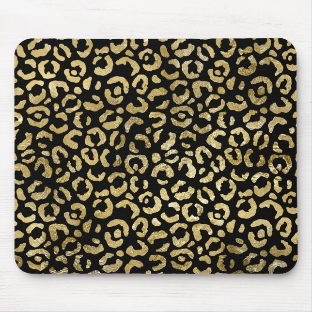 Mousepad Impressão Dourada de Leopardo Preto Luxurista Glam (Frente)