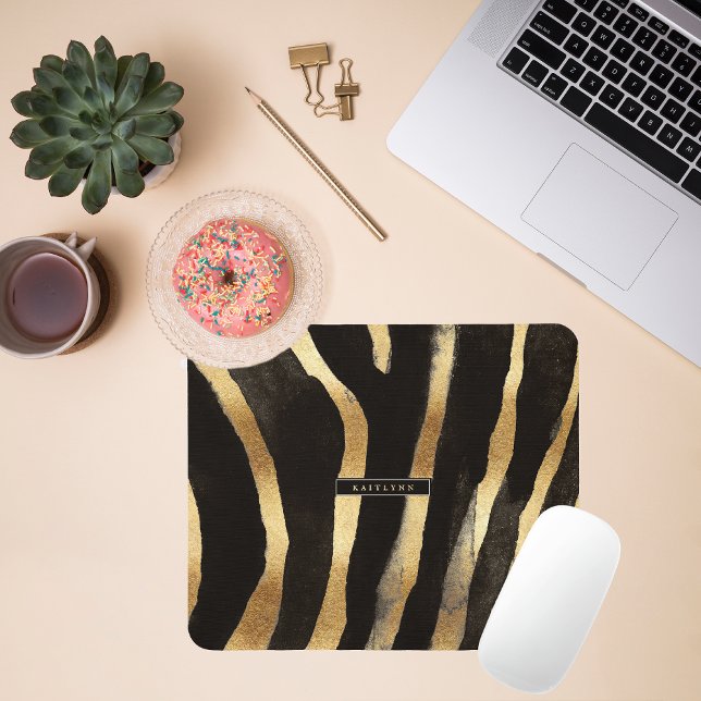 Mousepad Impressão em Zebra Preta e Dourada | Monograma (Criador carregado)