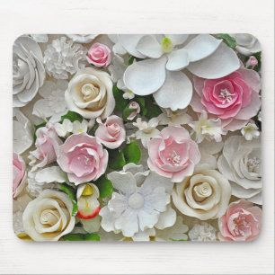 Mousepad Impressão floral do rosa e o branco