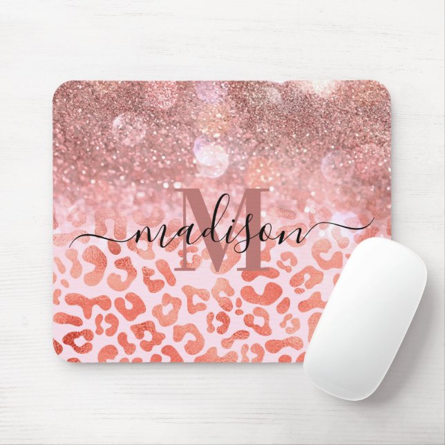 Mousepad Impressão Leopardo com brilho Dourado rosa (Com mouse)