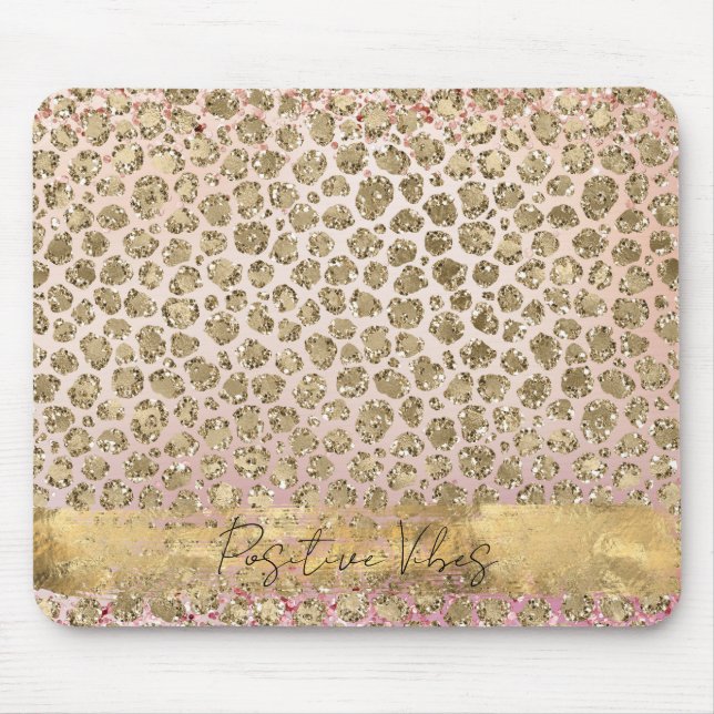 Mousepad Impressão Leopardo Dourada rosa Sparkle (Frente)