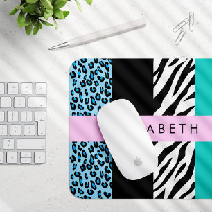 Mousepad Impressão Leopardo, Impressão Zebra, Azul, Seu Nom
