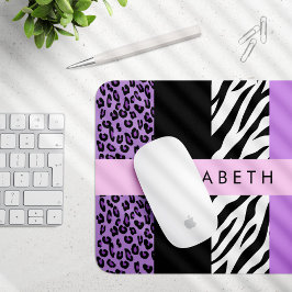 Mousepad Impressão Leopardo, Impressão Zebra, Roxo, Seu Nom