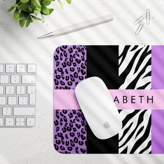 Mousepad Impressão Leopardo, Impressão Zebra, Roxo, Seu Nom (Criador carregado)