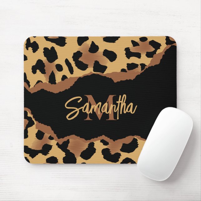 Mousepad Impressão Leopardo Monograma Cujo Leopardo É Corta (Com mouse)