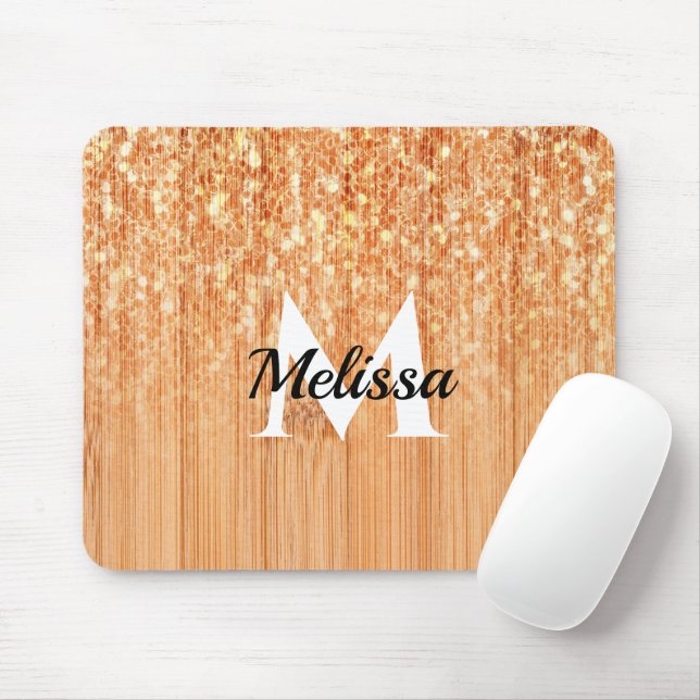 Mousepad Impressão Monograma de madeira de bambu, ligeirame (Com mouse)