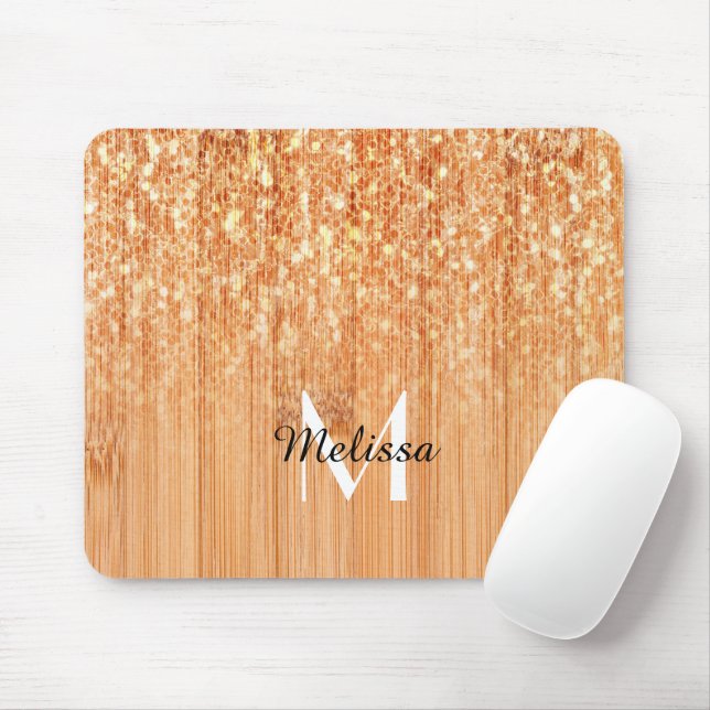 Mousepad Impressão Monograma de madeira de bambu, ligeirame (Com mouse)