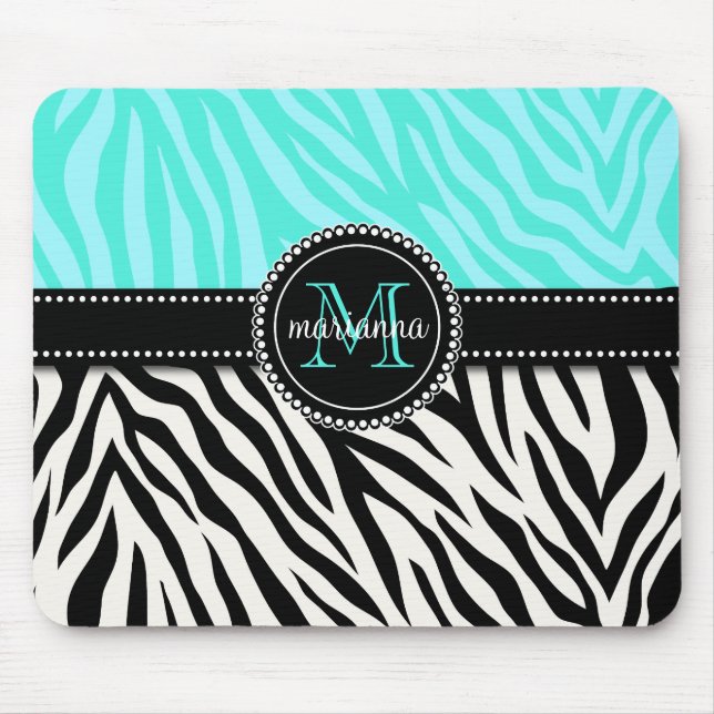 Mousepad Impressão preto feminino moderno da zebra do Aqua (Frente)