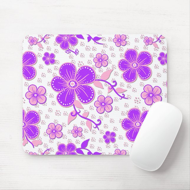 Mousepad Impressão Simples de Aquarela Floral Roxa e Rosa (Com mouse)