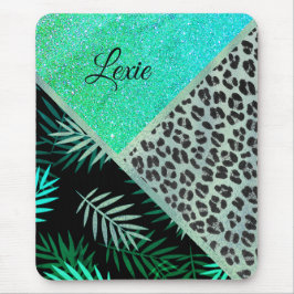 Mousepad Impressão Tropical Leopardo de Teal com Glittery