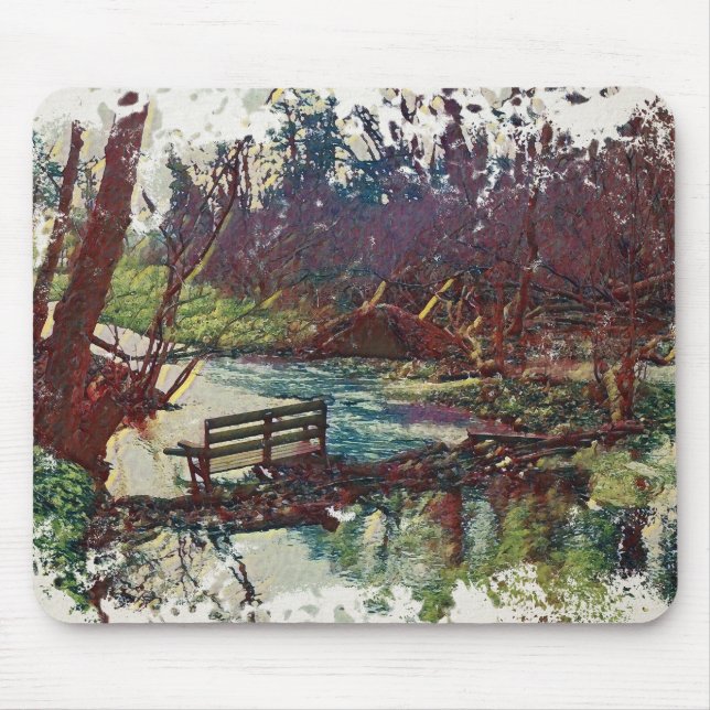 Mousepad Impressionist Lakeside Bench at Willow Hall Dam (Frente)