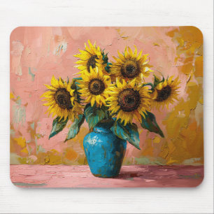 Mousepad Impressionista Girassóis em Vaso Azul