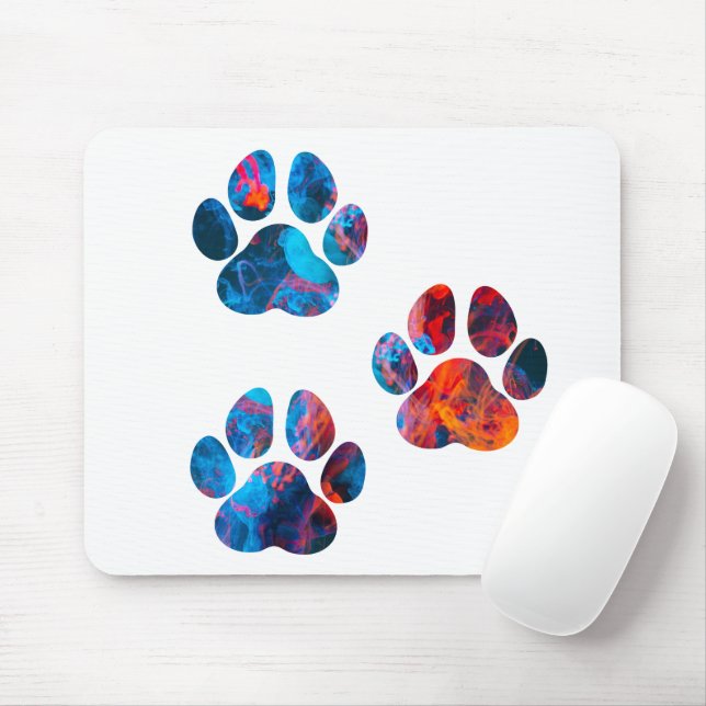 Mousepad Impressões de pata de cão - Tinta na água (Com mouse)