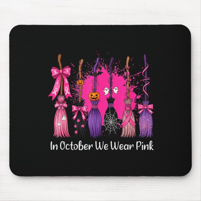 Mousepad In October We Wear Nk Witch Broom Breast Cancer Ha (Frente)