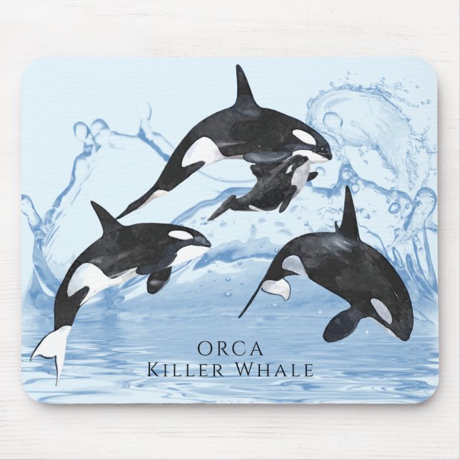 Mousepad Incrível "Black and White Watercolor Orcas" (Frente)