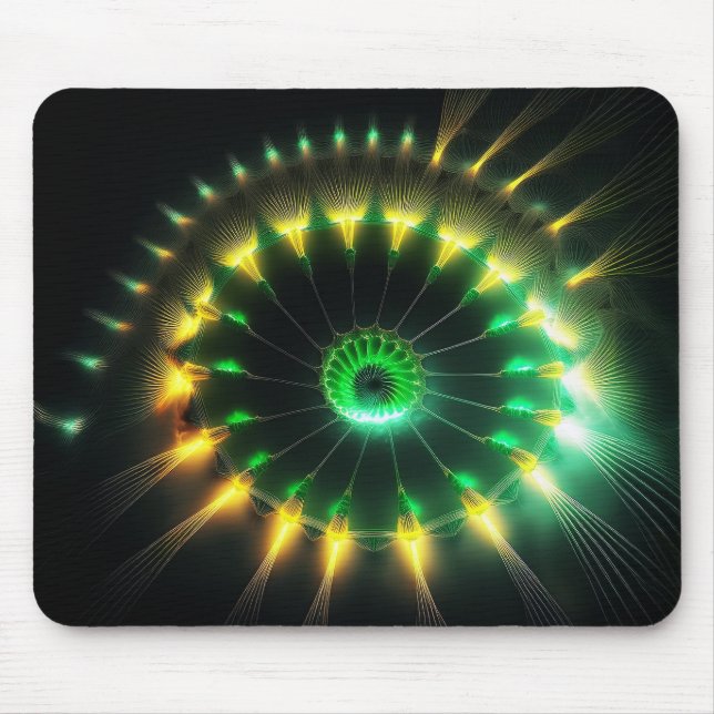 Mousepad Incrível Fractal de Cata-Vento Amarelo e Verde (Frente)