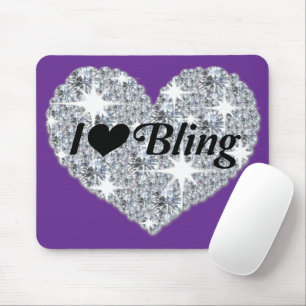 Mousepad Incrível Roxo Faux Diamond "I Love Bling" Heart