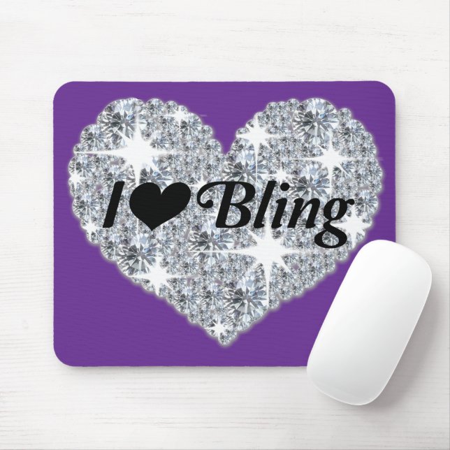 Mousepad Incrível Roxo Faux Diamond "I Love Bling" Heart (Com mouse)
