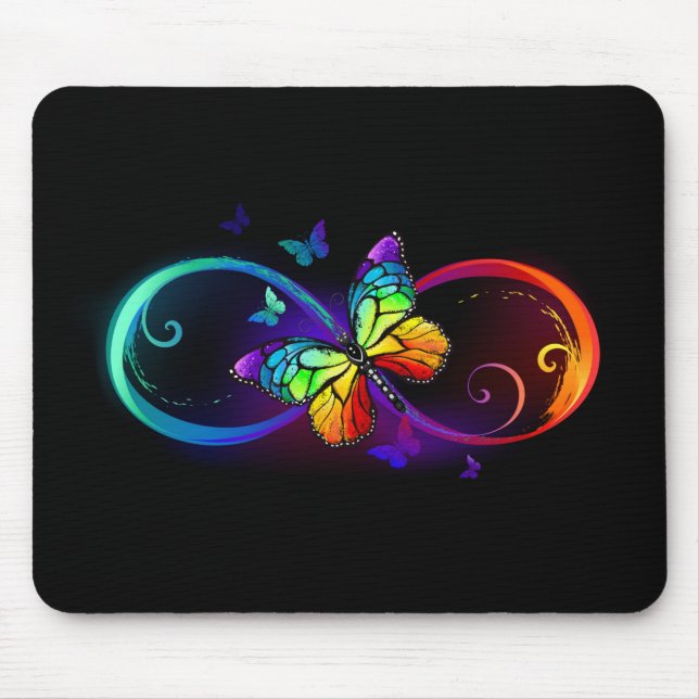 Mousepad Infinidade vibrante com borboleta arco-íris em pre (Frente)