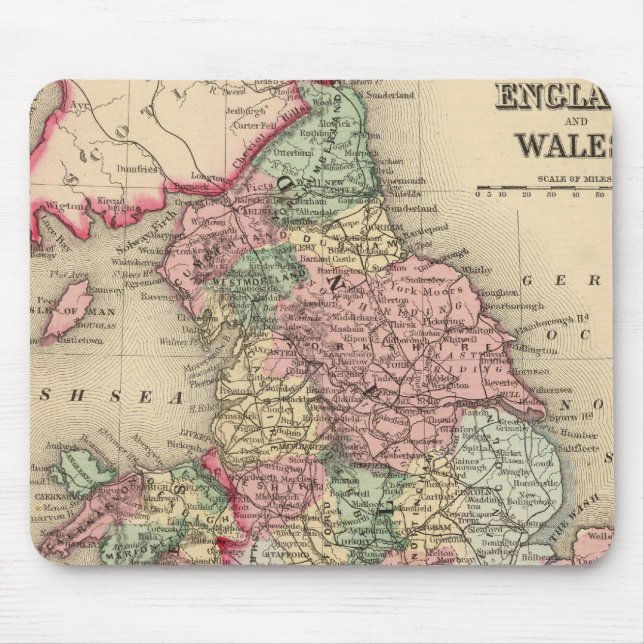 Mousepad Inglaterra, País de Gales Mapa de Mitchell (Frente)