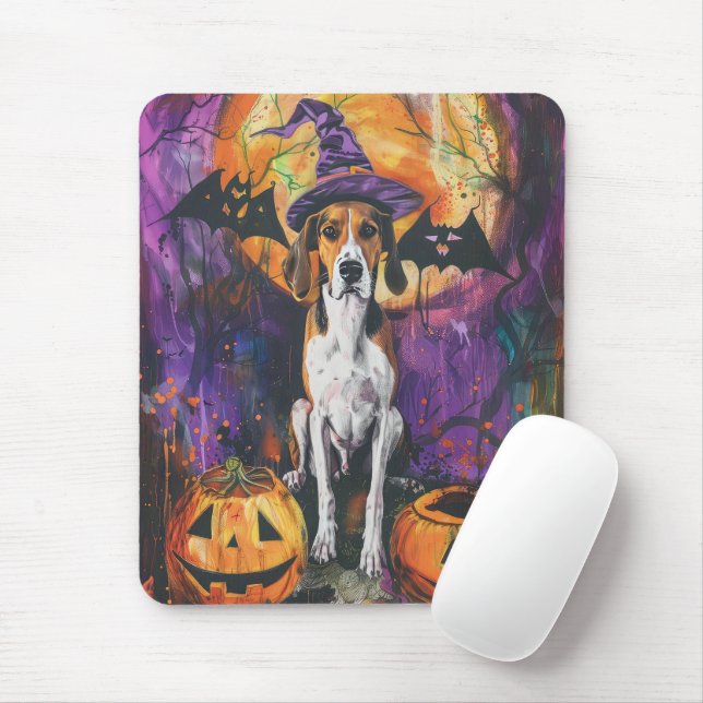 Mousepad Inglês Americano Foxhound Halloween Pumpkin (Com mouse)