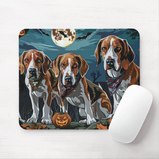 Mousepad Inglês Americano Foxhound Halloween Spooky (Com mouse)