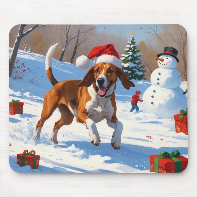 Mousepad Inglês Americano Foxhound Natal Festivo Neve (Frente)
