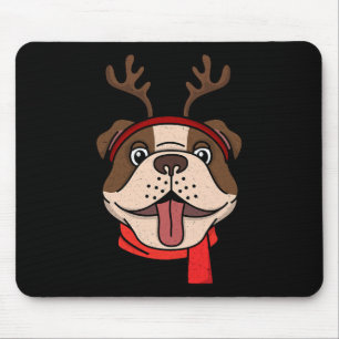 Mousepad Inglês Buldogue Christmas Reindeer Antlers Xmas
