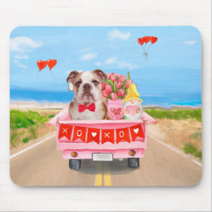 Mousepad Inglês Bulldog Dia de os namorados Truck Hearts