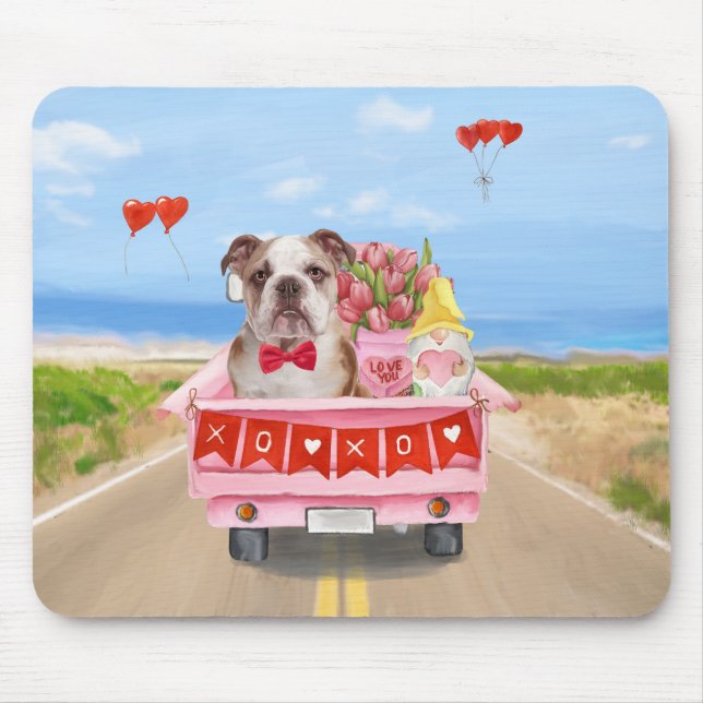 Mousepad Inglês Bulldog Dia de os namorados Truck Hearts (Frente)