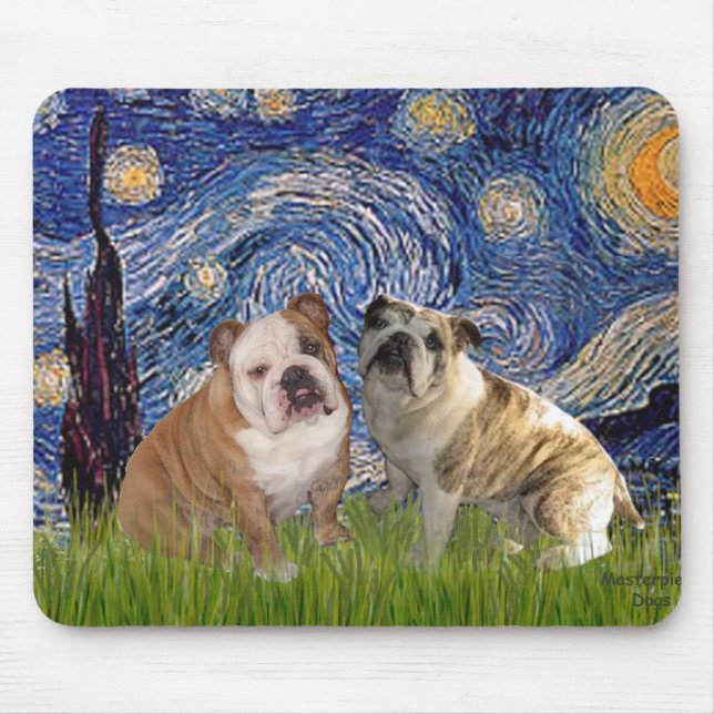 Mousepad Inglês Bulldog Pair 2 - Starry Night (Frente)