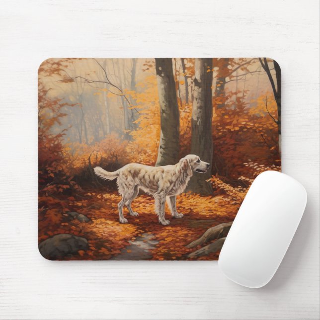 Mousepad Inglês Setter no outono Folhas Cair Inspire (Com mouse)
