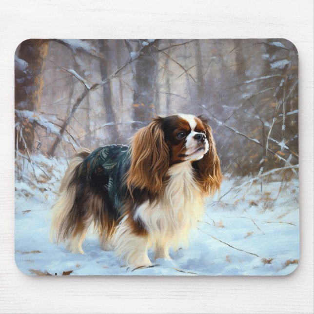 Mousepad Inglês Toy Spaniel Deixe-o nevar Natal (Frente)
