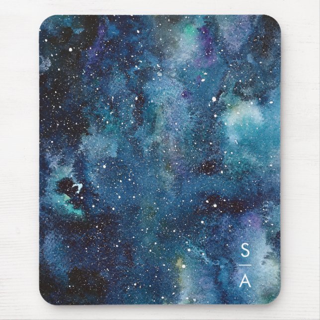 Mousepad Iniciais de Estrelas de Espaço de Galáxia Azul (Frente)
