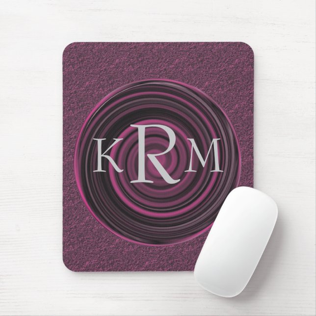 Mousepad Iniciais de Monograma com Redemoinhos de Ameixa Pe (Com mouse)