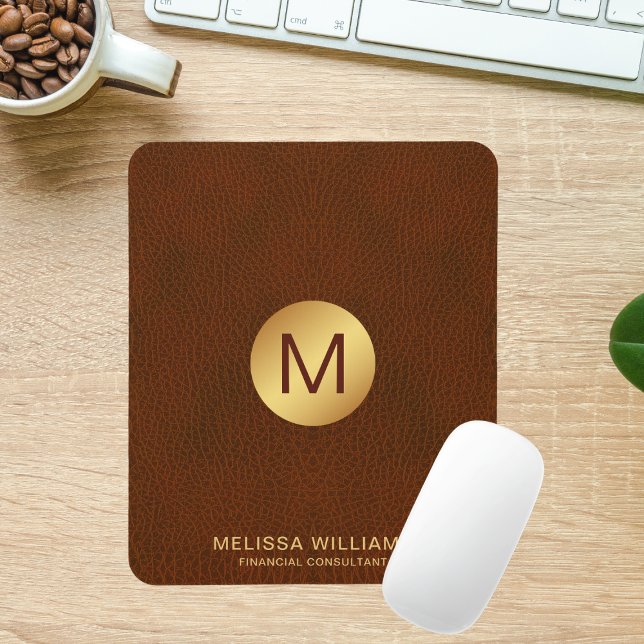 Mousepad Iniciais De Monograma De Textura De Couro Cultivad (Criador carregado)