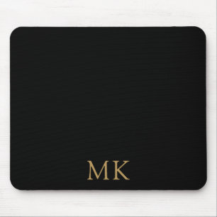 Mousepad Iniciais de Monograma Dourado Preto Personalizado
