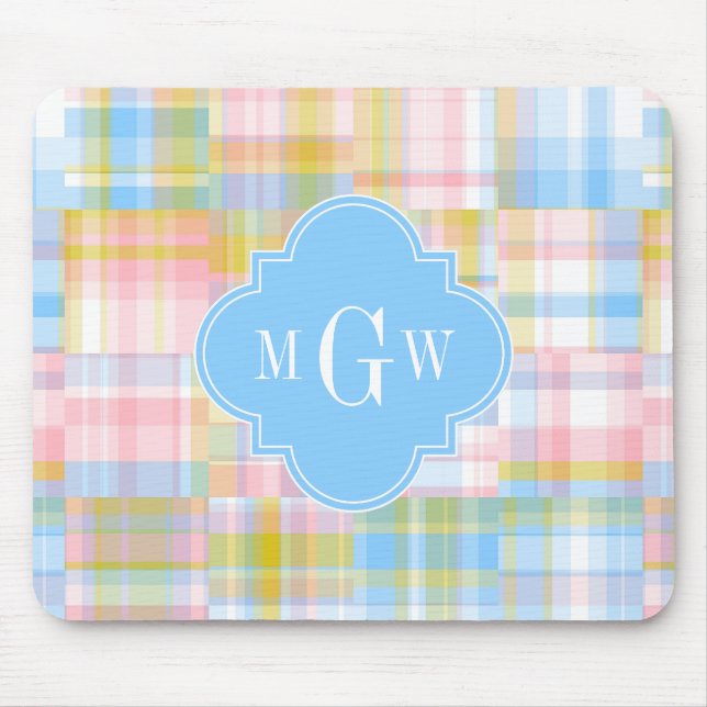 Mousepad Iniciais de Pré-Papoila Madras Pastel Quatrefoil (Frente)