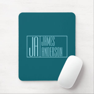 Mousepad Iniciais e Nome Modernos Teal Escuro e Azul Clar