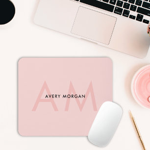 Mousepad Iniciais Mínimos Modernos de Monograma Cor-de-Rosa