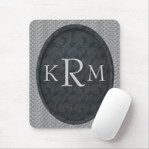 Mousepad Iniciais Monogramados Bloco Floral Preto