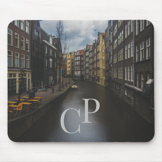 Mousepad Iniciais Monogramas na Imagem do Canal de Água (Frente)