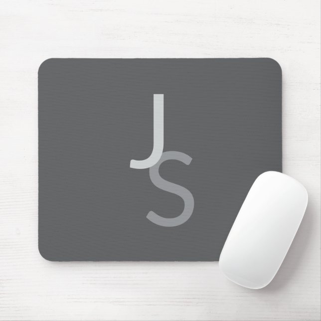 Mousepad Iniciais Monogramas Sobrepostos Modernos | Cinza (Com mouse)