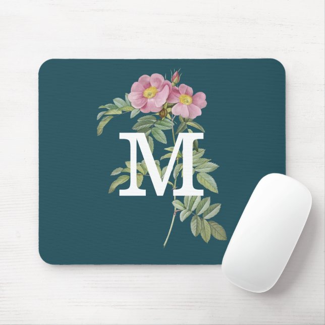 Mousepad Inicial com fundo de Turquesa floral Bonito (Com mouse)