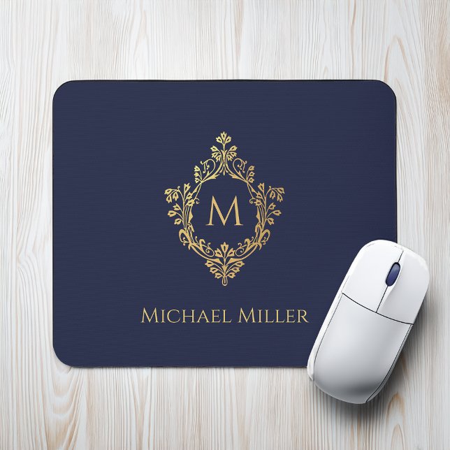 Mousepad Inicial do monograma azul marinho com crista em do (Criador carregado)