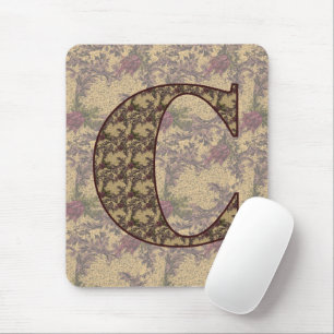 Mousepad Inicial do Monograma C Floral Vintage Elegante