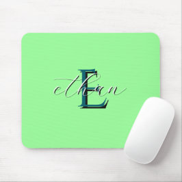 Mousepad Inicial e Nome Monograma Verde Menta Personalizado