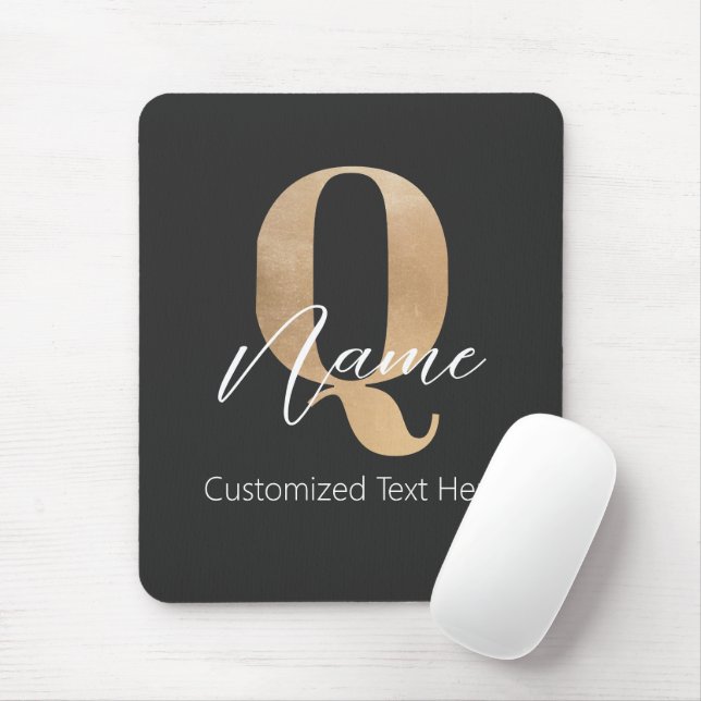 Mousepad Inicial Moderna Monogramada Q & Nome Personalizado (Com mouse)