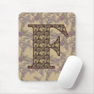 Mousepad Inicial Monograma F Floral Vintage Elegante