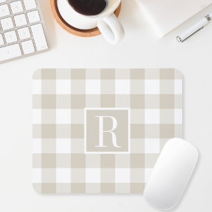 Mousepad Inicial Monograma Xadrez Búfalo Bege Moderno
